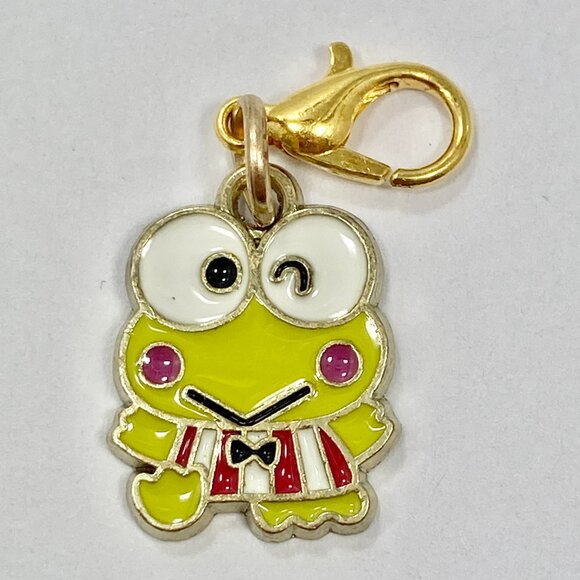 Hello Kitty Keroppi Frog Charm Clip On Zipper Pull Bag Purse Enamel Gold Tone - Picture 5 of 7